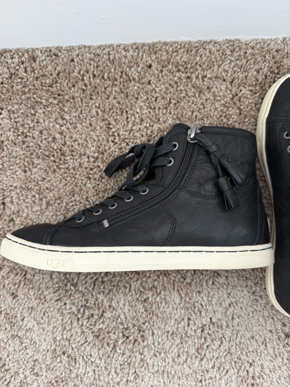 UGG Women’s Black Leather High-Top Sneakers with Cream Sole